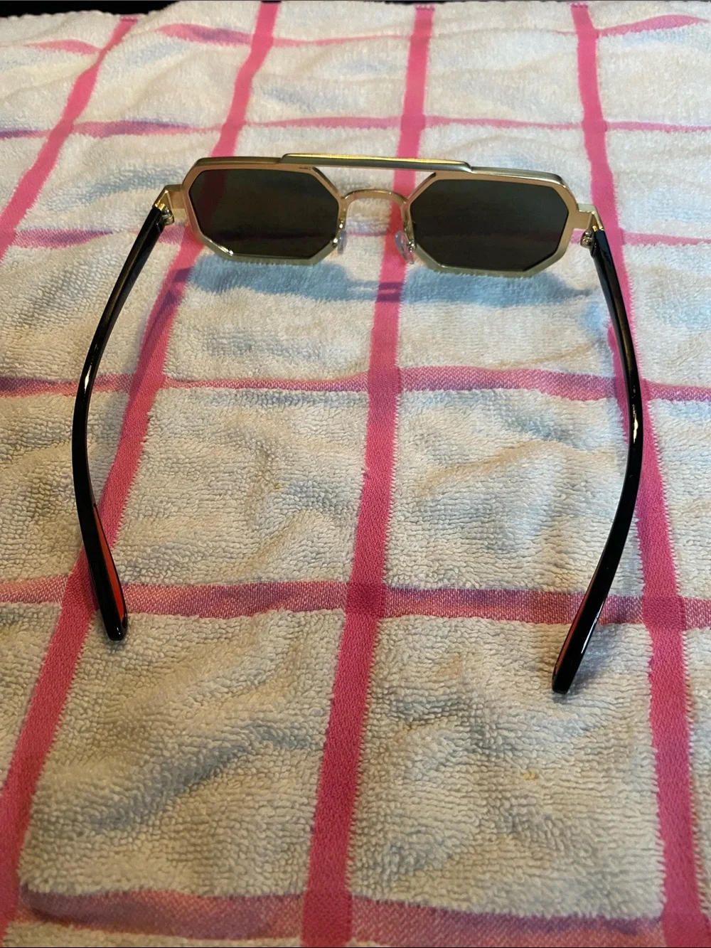Geometric Gold Frame Sunglasses with Black Temples